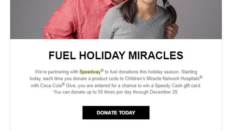 Coca-Cola Speedway 'Fuel Holiday Miracles' Email